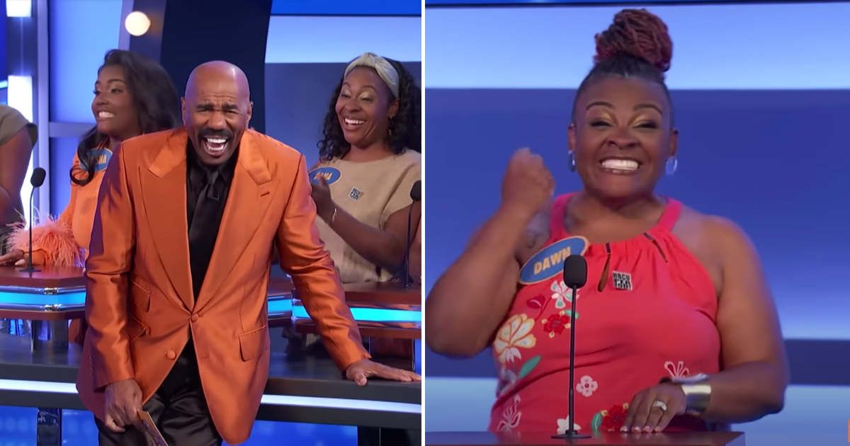 Screenshots showing Steve Harvey and the contestant on "Family Feud" (Cover Image Source: YouTube | Family Feud)