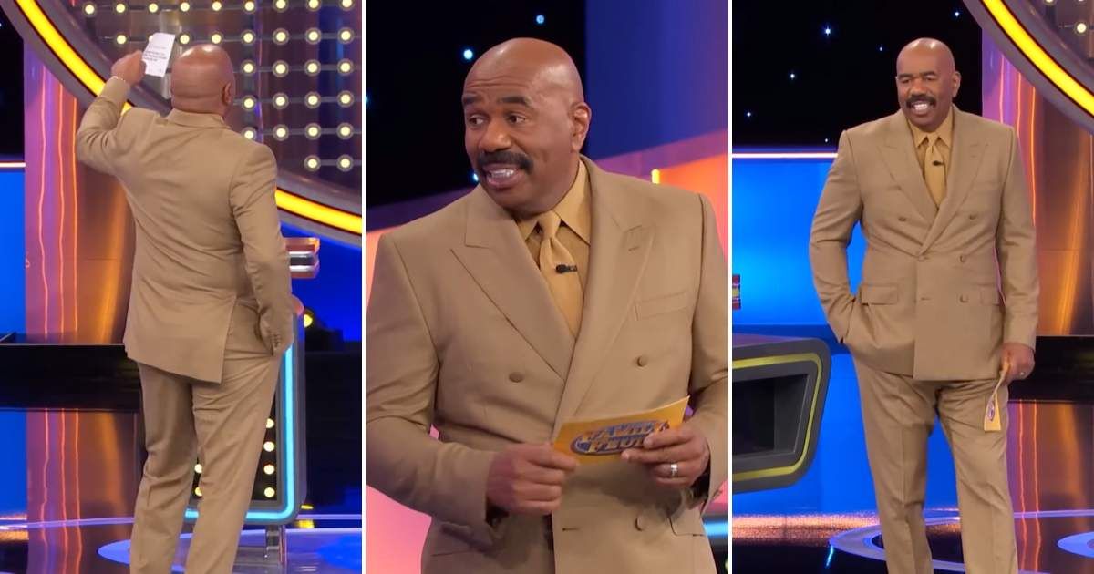 Screenshots showing Steve Harvey acting smug about the answer (Cover image source: YouTube/Family Feud)