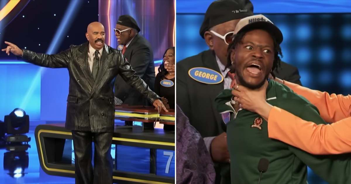 Screenshots showing Steve Harvey and DC Young Fly on Family Feud (Cover image source: YouTube/Family Feud)
