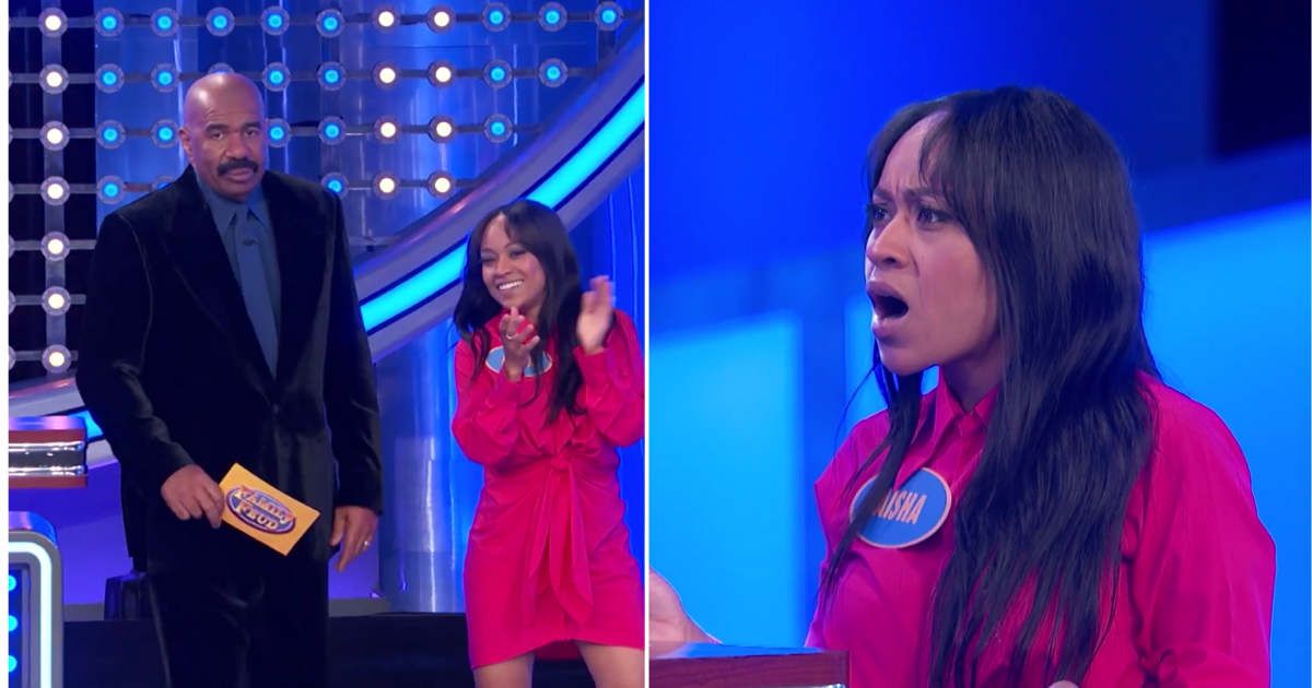 Screenshots showing Steve Harvey and the contestant on "Family Feud" (Cover Image Source: YouTube | Family Feud)