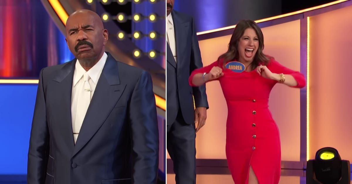 Screenshots showing Steve Harvey and the contestant on "Family Feud." (Cover Image Source: YouTube | Family Feud)