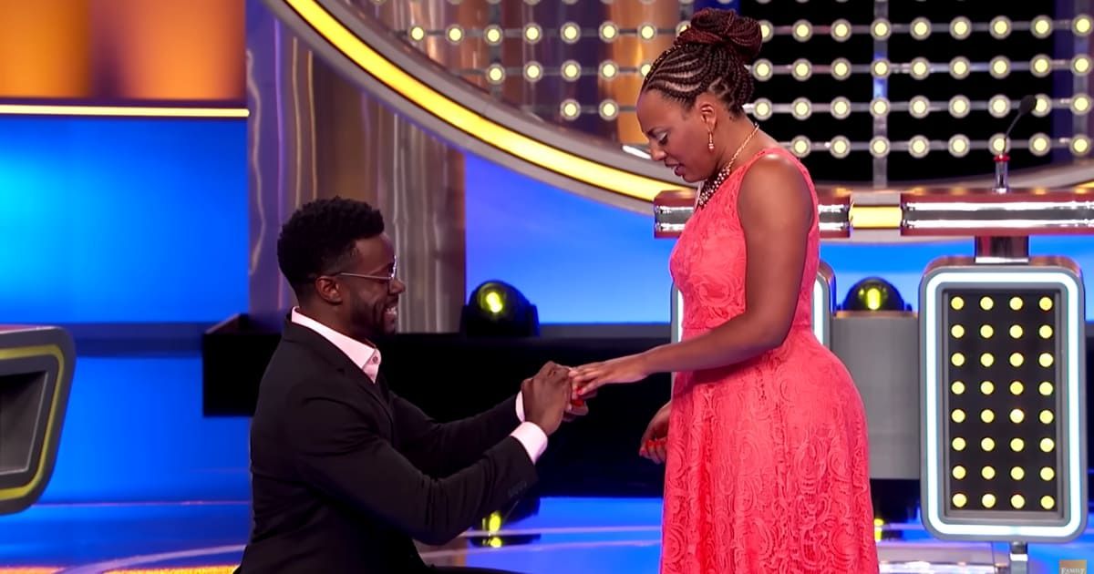 Screenshot showing the contestant getting engaged. (Cover Image Source: YouTube | Family Feud)