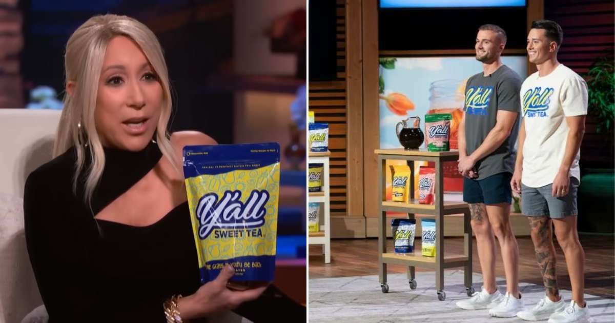 Screenshots showing Lori Greiner and the co-founders of Y'all Sweet Tea (Cover image source: YouTube/Shark Tank Global)