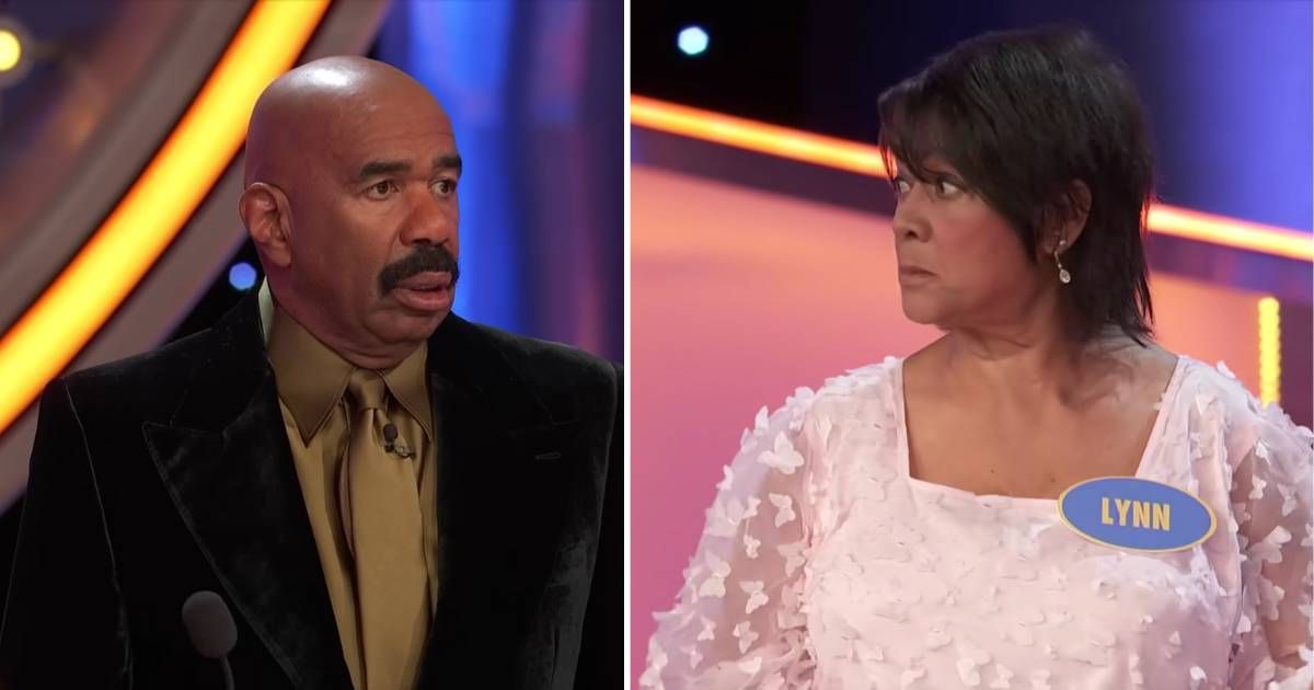 Screenshots showing Steve Harvey and the contestant on "Family Feud" (Cover Image Source: YouTube | Family Feud)