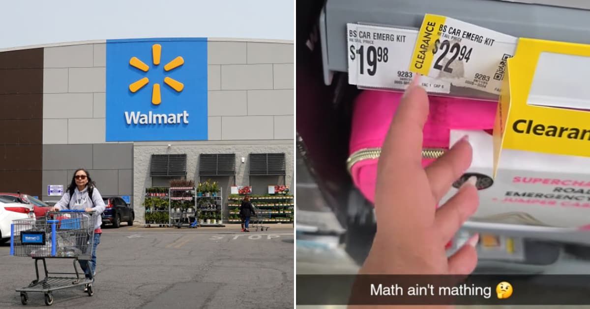Representative image of a Walmart storefront (L) and a screenshot from the creator's video (R) (Cover image source: Getty Images/Photo by Scott Olson | TikTok/@lizz22322)