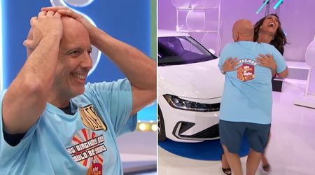 'Price is Right' player hugs model after winning — almost makes her trip and fall in wild moment