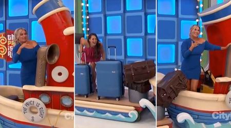 'Price is Right' model almost falls off a tug boat after a mishap — Drew Carey laughs it off