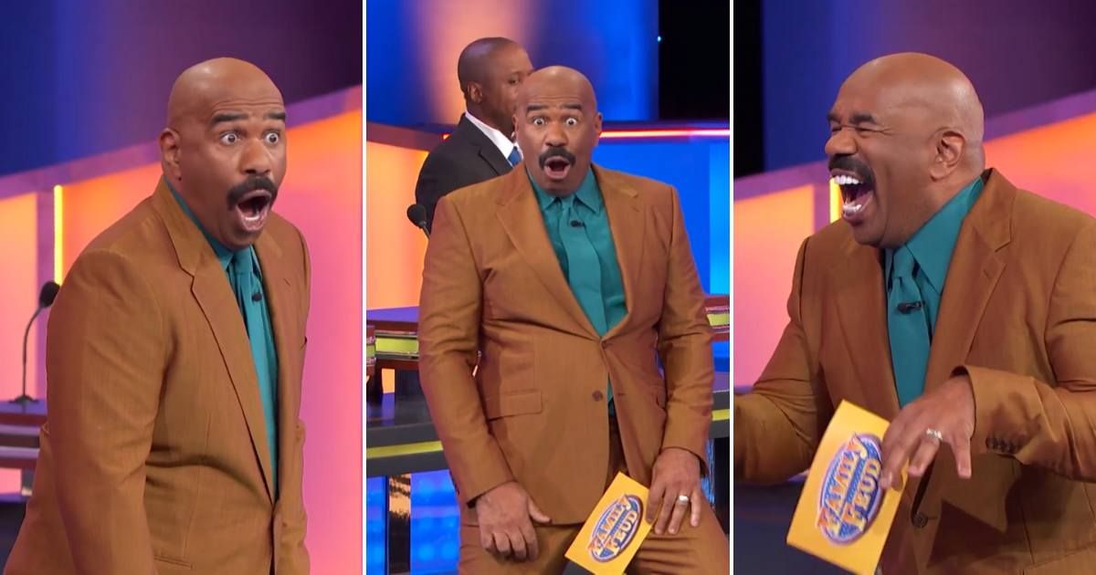 Screenshots showing Steve Harvey's reactions to the answers (Cover image source: YouTube/Family Feud)
