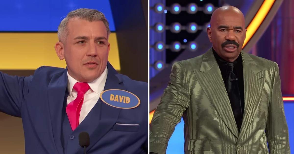 Screenshots showing the contestant and Steve Harvey on "Family Feud" (Cover Image Source: YouTube | Family Feud)