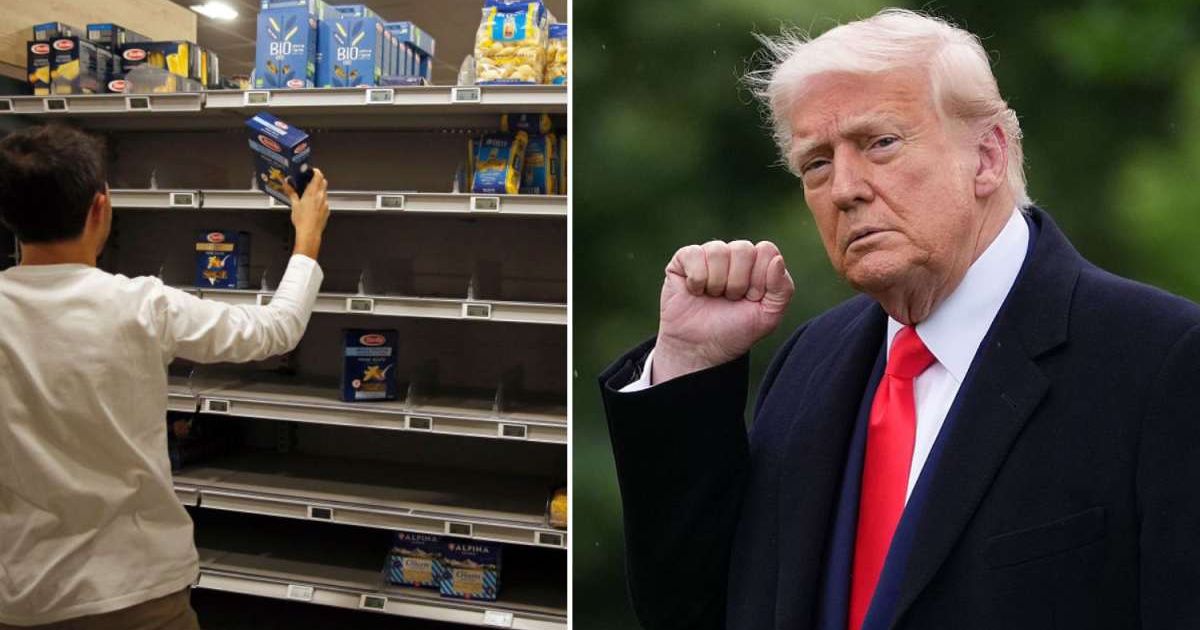 Picture of a consumer buying pasta and President Donald Trump (Cover image sources: Getty Images | Chesnot and Kevin Dietsch)