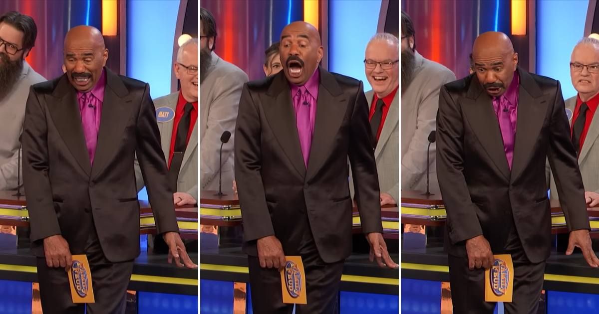 Screenshots showing Steve Harvey acting out an answer (Cover image source: YouTube/Family Feud)