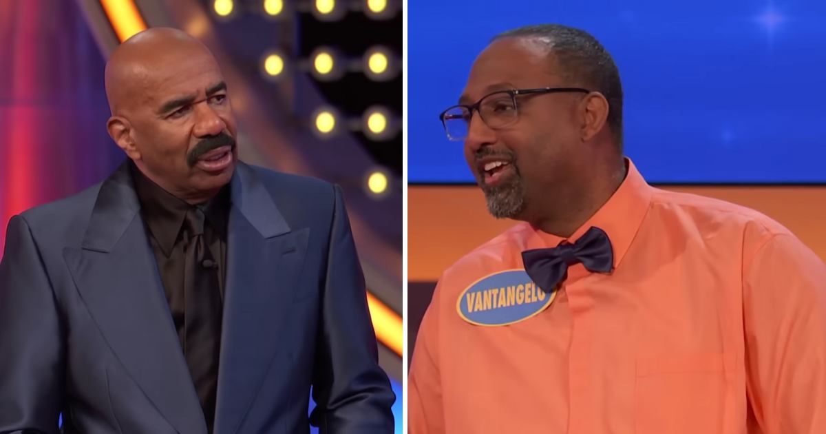 Screenshots showing Steve Harvey and the contestant on "Family Feud" (Cover Image Source: YouTube | Family Feud)