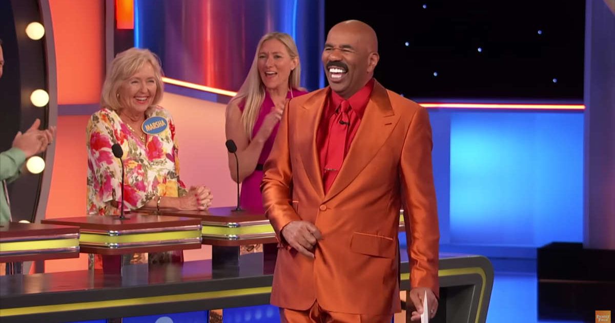 Screenshot showing Steve Harvey and the contestants on "Family Feud." (Cover Image Source: YouTube | Family Feud)
