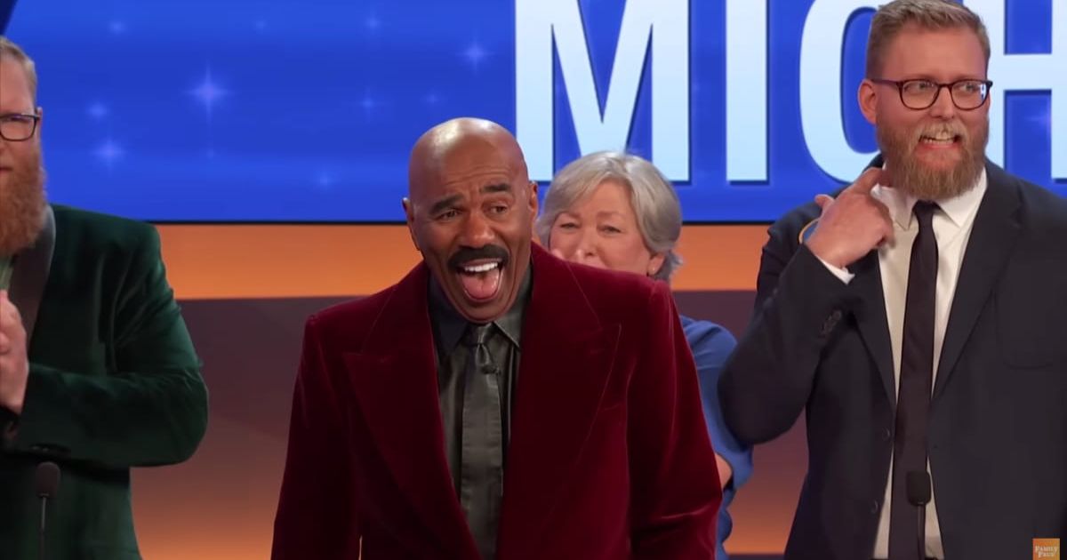 Screenshot showing Steve Harvey and the contestants on "Family Feud." (Cover Image Source: YouTube | Family Feud)
