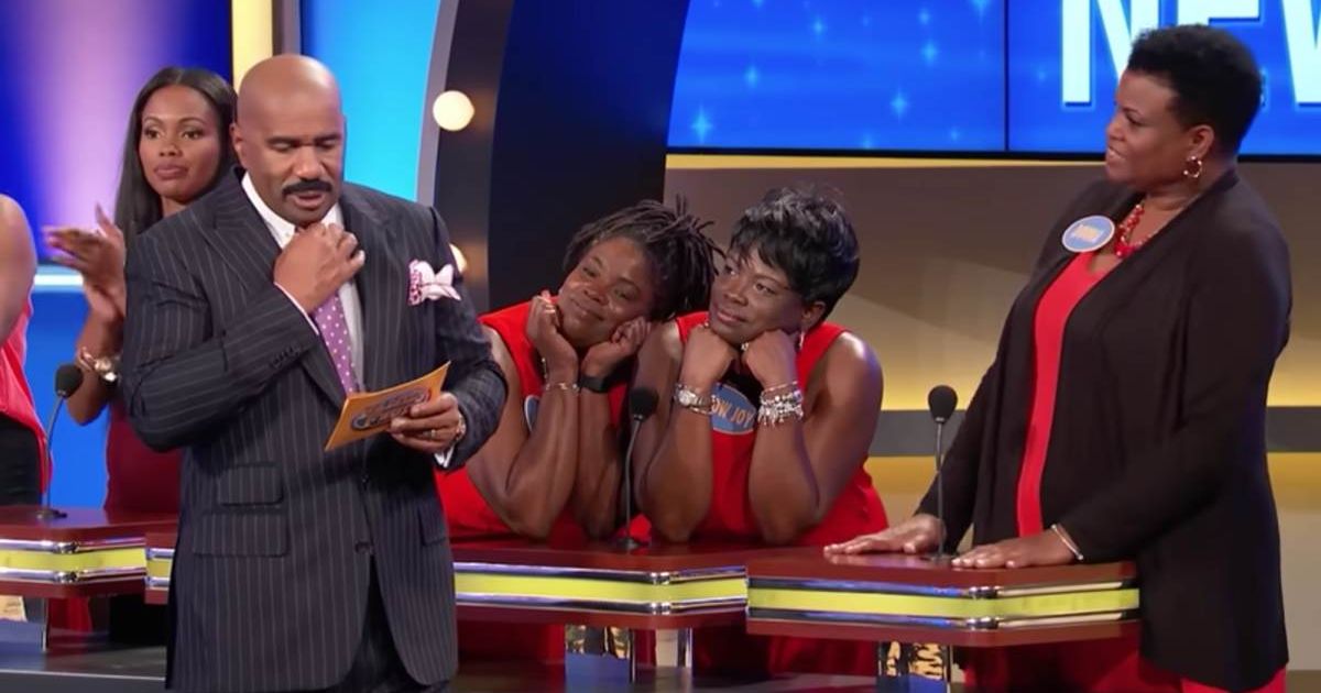Screenshot showing Steve Harvey with the contestants on "Family Feud" (Cover Image Source: YouTube | Family Feud)
