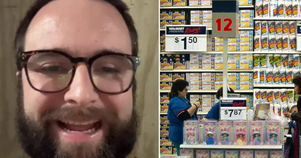 The shopper with a representative image of a Walmart checkout counter (Cover image source: TikTok | @attyjdgraham and Getty Images | Ralph-Finn Hestoft)