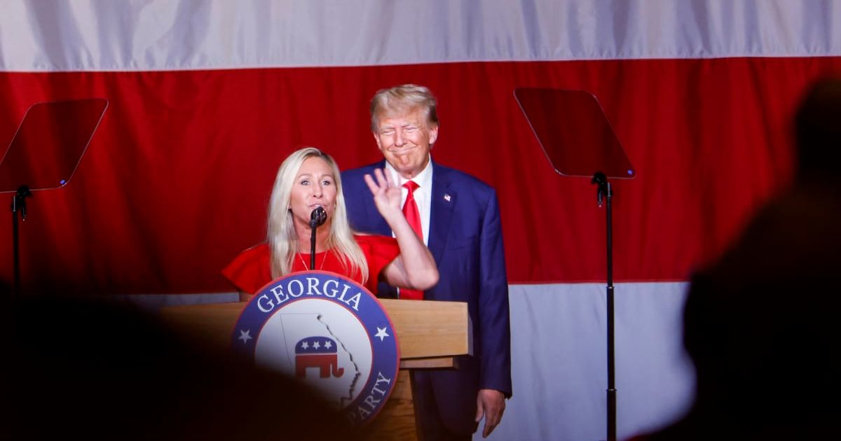 President Donald Trump and Rep. Marjorie Taylor Greene. (Cover Image Source: Getty Images | Photo by Anna Moneymaker)