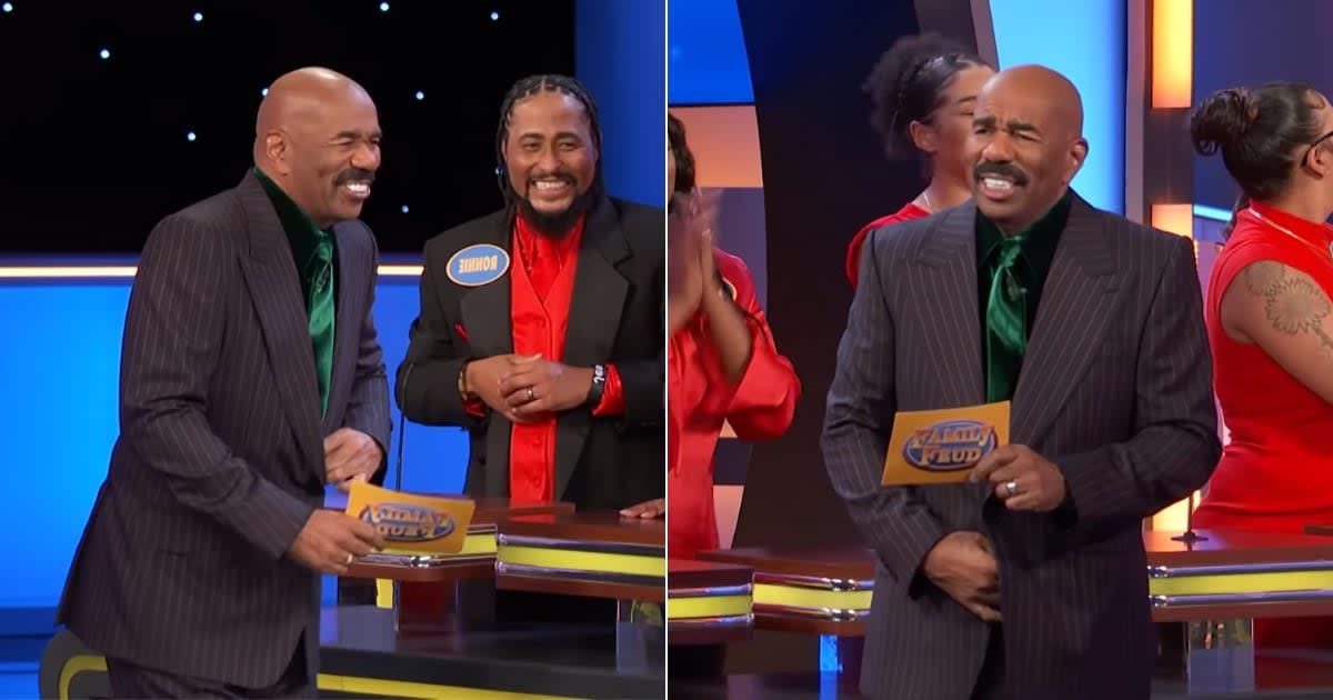 Screenshots showing Steve Harvey's reaction to some of the answer (Cover image source: YouTube/Family Feud)