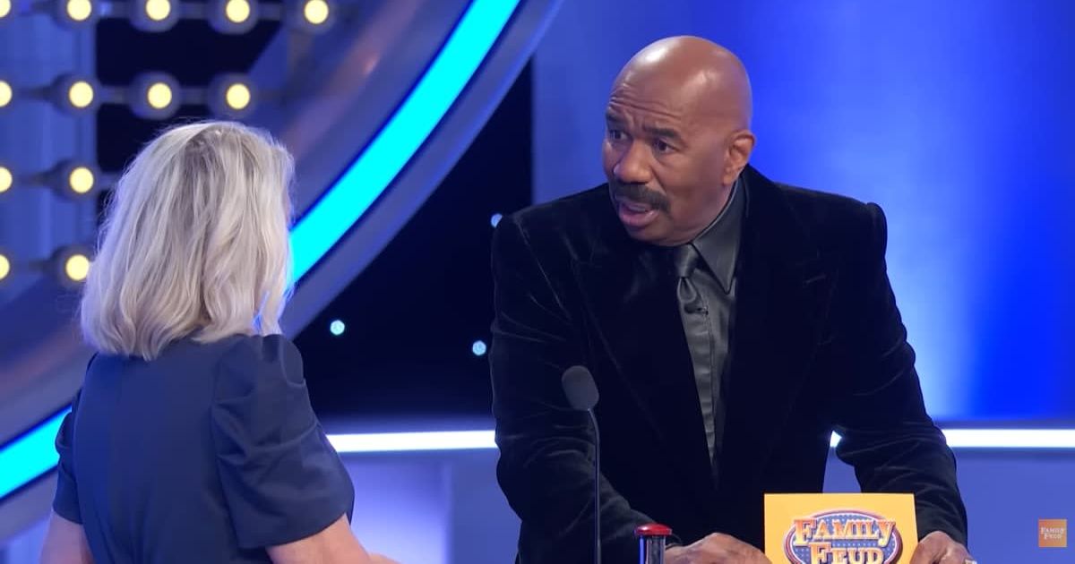 Screenshot showing Steve Harvey's reaction to one of the answers (Cover image source: YouTube/Family Feud)