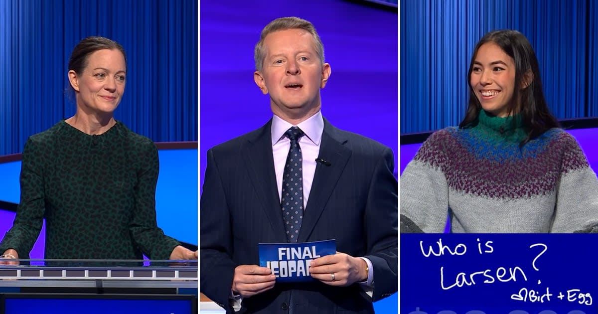 Screenshot showing the two finalists and host Ken Jennings (Cover image source: YouTube/Jeopardy!)