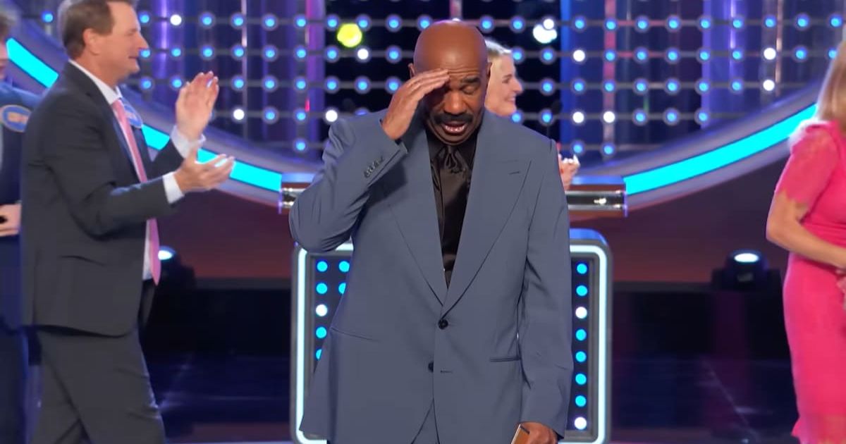 Screenshot showing Steve Harvey's reaction to the big win (Cover image source: YouTube/Family Feud)