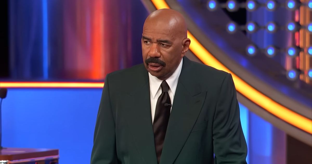 Screenshot showing Harvey's reaction to an answer (Cover image source: YouTube/Family Feud)