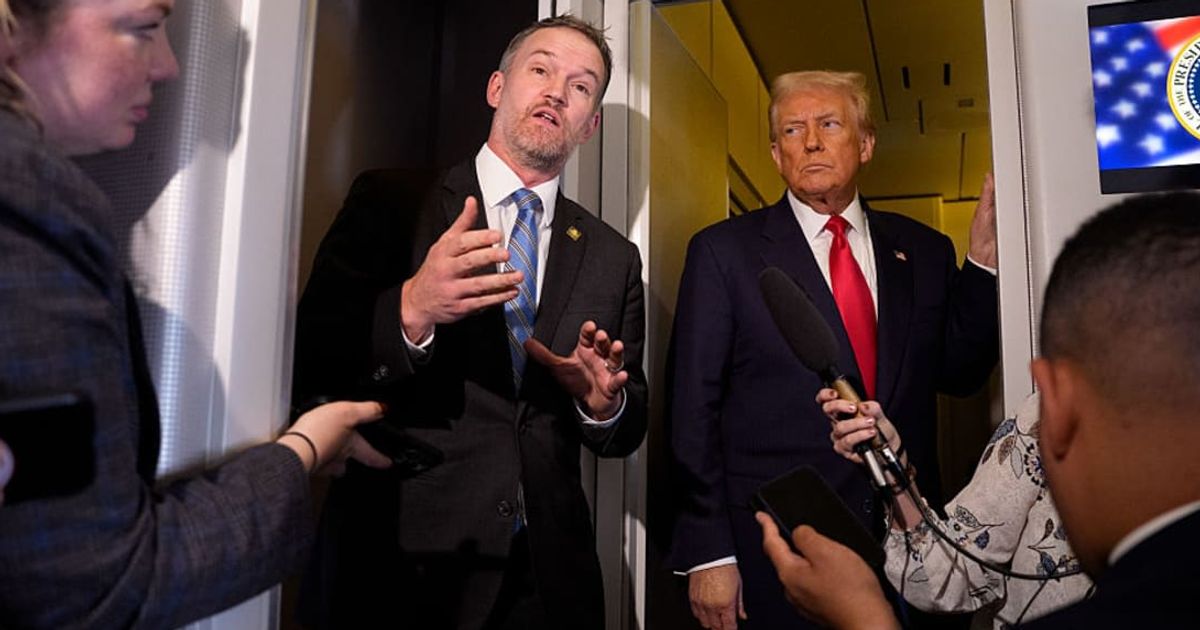 U.S. Trade Representative Jamieson Greer and President Donald Trump speak to members of the media aboard Air Force One (Cover image source: Getty Images/Photo by Andrew Harnik)
