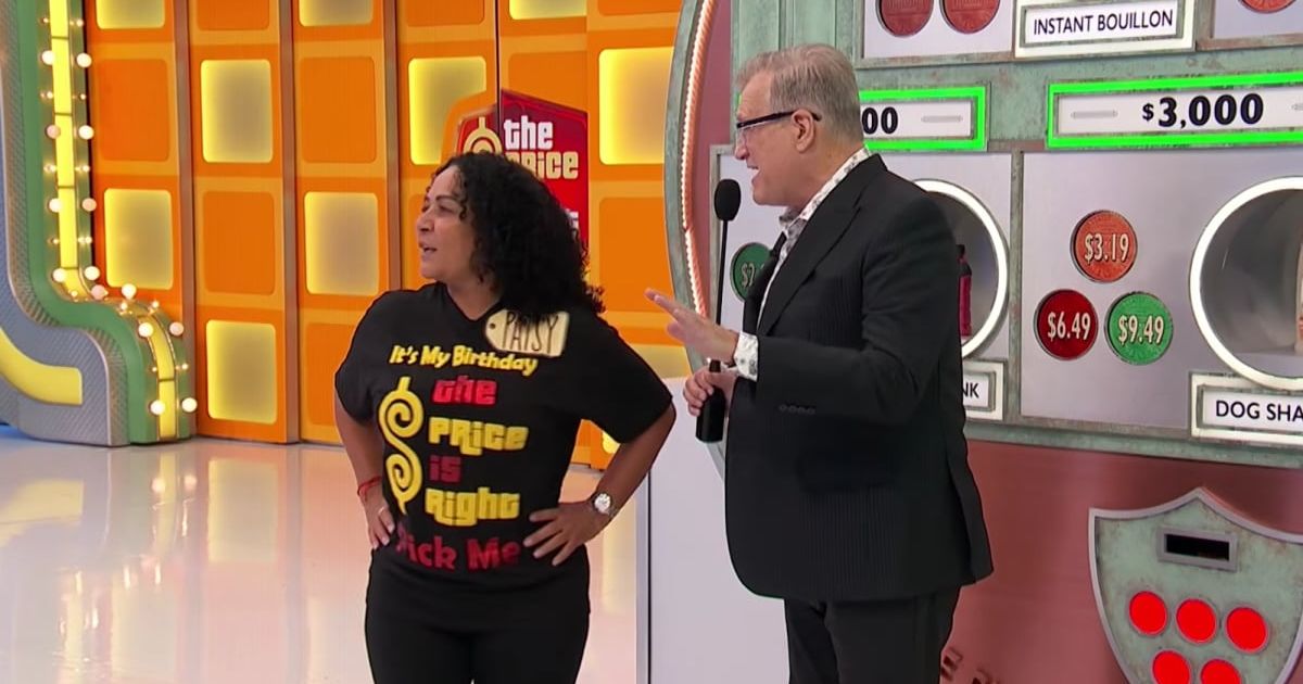 Screenshot showing the contestant and Drew Carey on 'The Price Is Right.' (Cover Image Source: YouTube | The Price Is Right)