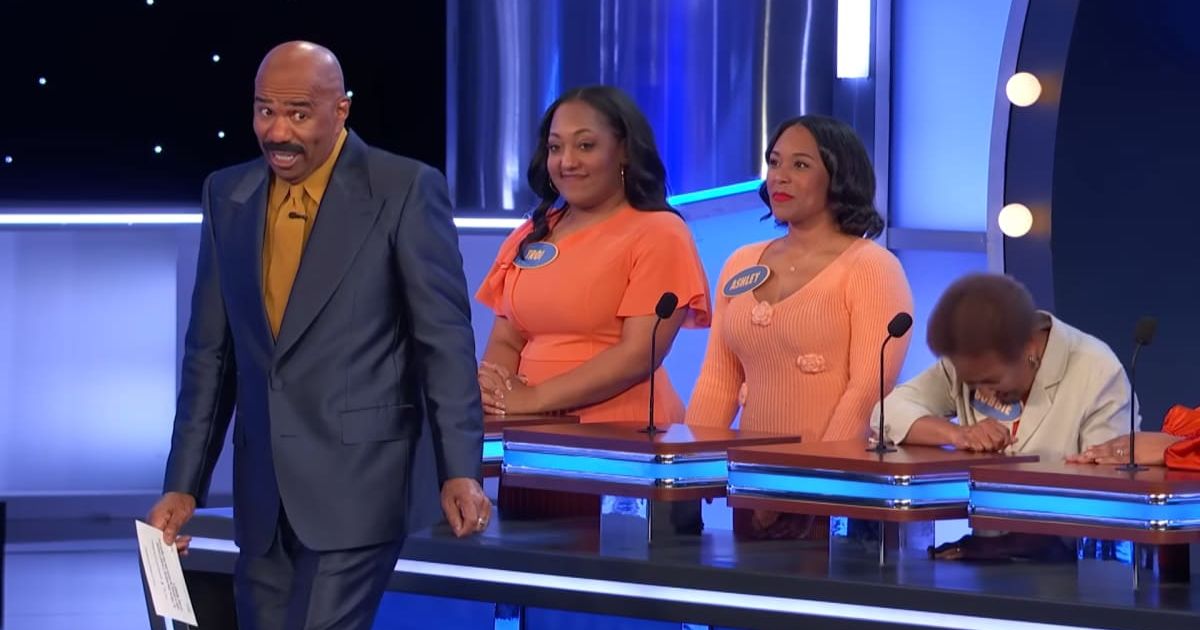 Screenshot showing Steve Harvey reacting to the player's answer (Cover image source: YouTube/Family Feud)