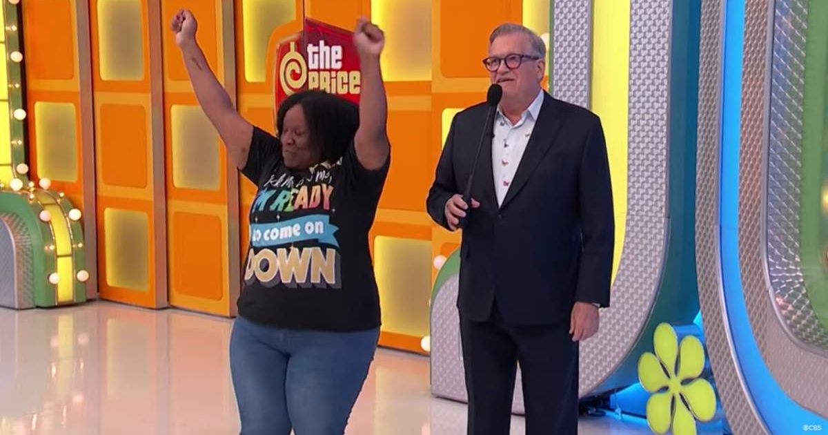 Screenshot showing the contestant and Drew Carey on "The Price Is Right." (Cover Image Source: YouTube | The Price Is Right)