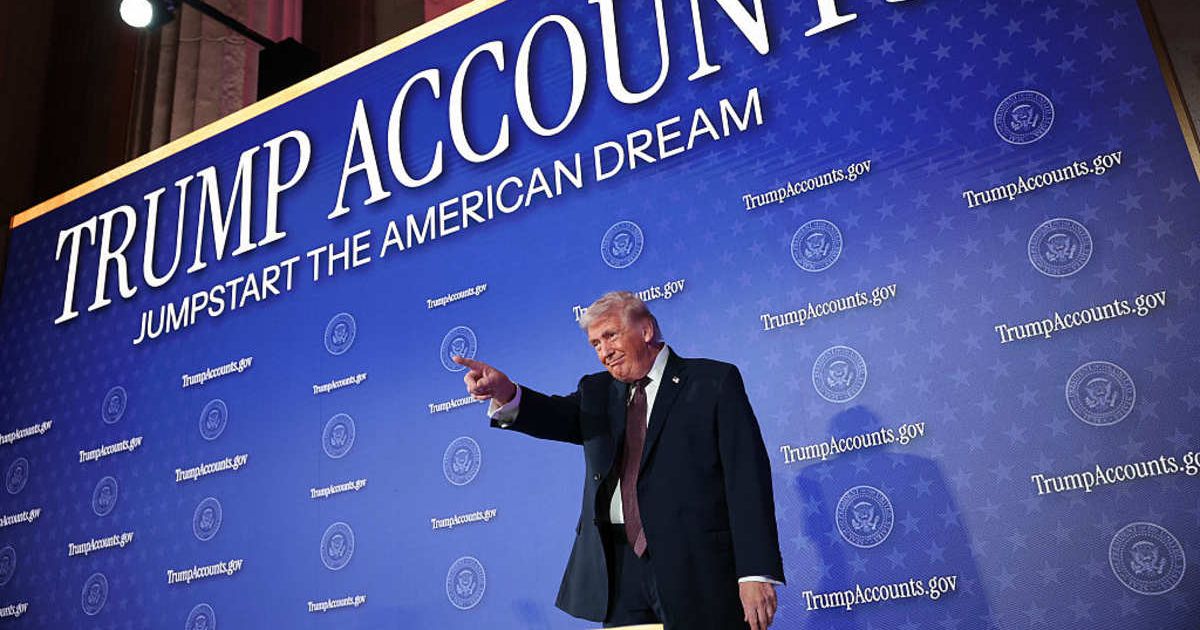  U.S. President Donald Trump arrives on stage before delivering remarks during the Treasury Department's Trump Accounts Summit (Image source: Getty Images/Photo by Win McNamee)