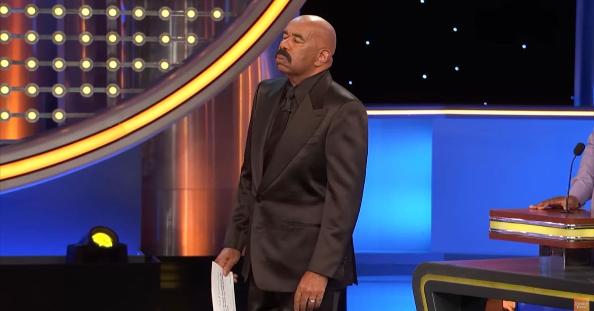 Screenshot showing Steve Harvey's reaction to one of the answers (Cover image source: YouTube/Family Feud)