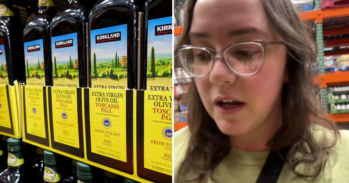 Representative image of olive oil sold at Costco and the TikTok creator. (Cover Image Sources: Getty Images | Kevin Carter; TikTok | @grandpashooch)