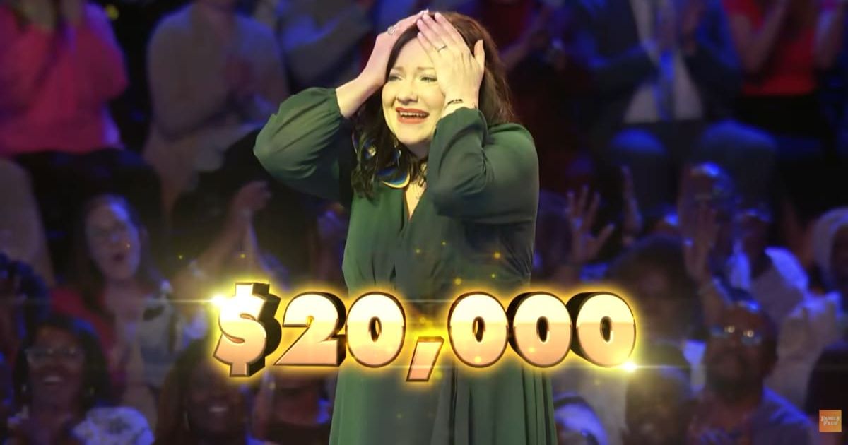 Screenshot showing the player's reaction to the win (Cover image source: YouTube/Family Feud)