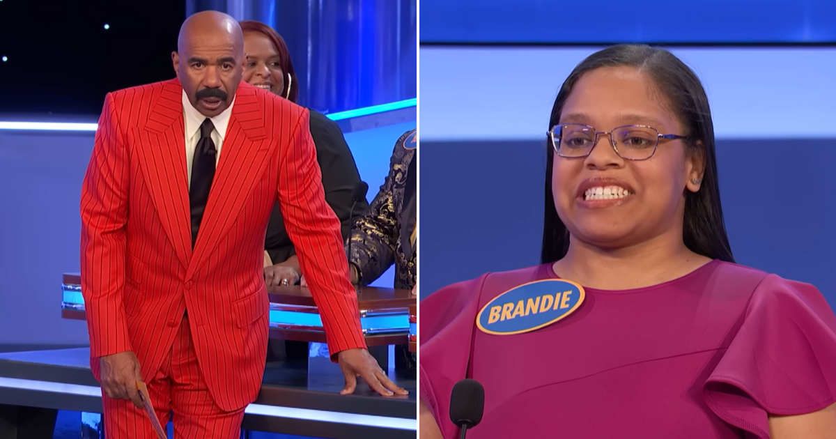 Screenshot showing Harvey and the player's reaction to an answer (Cover image source: YouTube/Family Feud)