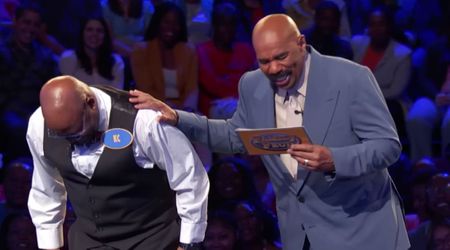 'Family Feud' host Steve Harvey struggles to keep his balance after hearing a wild answer