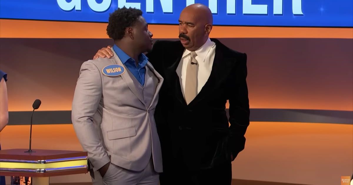 Screenshot showing Steve Harvey hugging the contestant (Cover image source: YouTube/Family Feud)