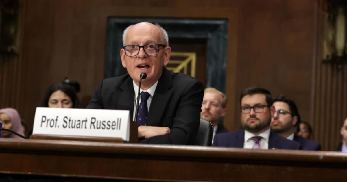 Professor of computer science at the University of California, Berkeley, Stuart Russell testifies during a hearing on "Oversight of A.I.: Principles for Regulation." (Cover image source: Getty Images/Photo by Alex Wong)
