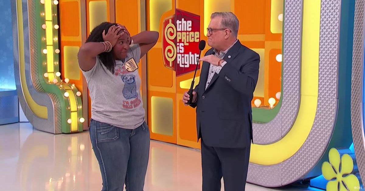 Screenshot showing the contestant and Drew Carey on "The Price Is Right." (Cover Image Source: YouTube | The Price Is Right)
