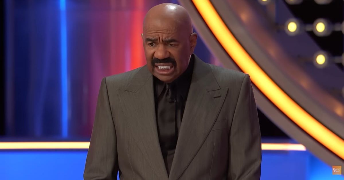 Screenshot showing Steve Harvey's reaction (Cover image source: YouTube/Family Feud)