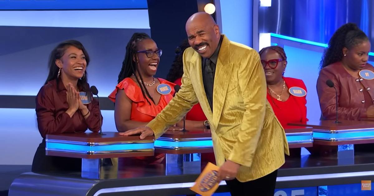 Screenshot showing the contestant and Steve Harvey's reaction (Cover image source: YouTube/Family Feud)