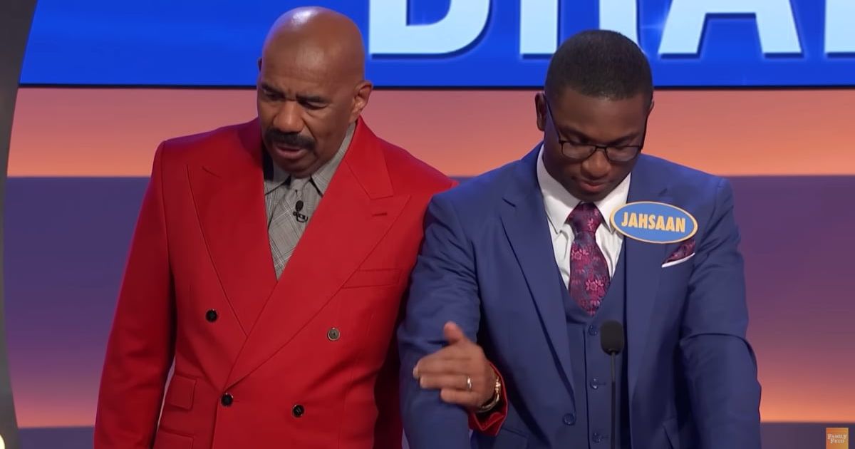 Screenshot showing Steve Harvey alongside the contestant (Cover image source: YouTube/Family Feud)