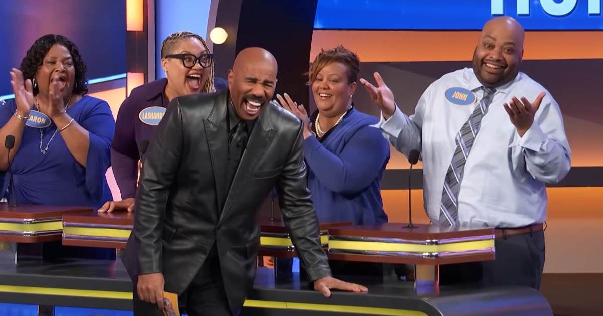 Screenshot showing Steve Harvey laughing at an answer (Cover image source: YouTube/Family Feud)