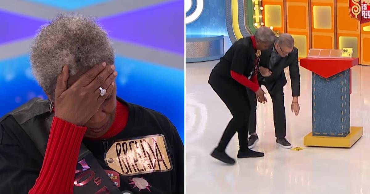Screenshots showing the contestant's reaction and Drew Carey dropping the cards (Cover image source: YouTube/The Price Is Right)