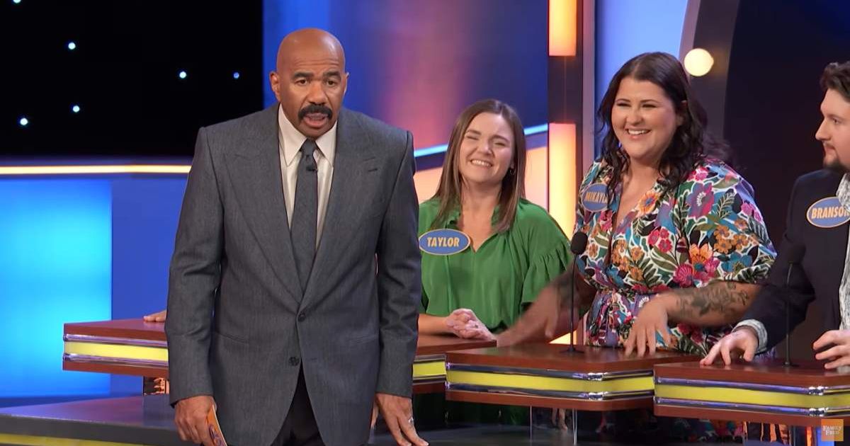 Screenshot showing Steve Harvey's reaction to one of the answers (Cover image source: YouTube/Family Feud)