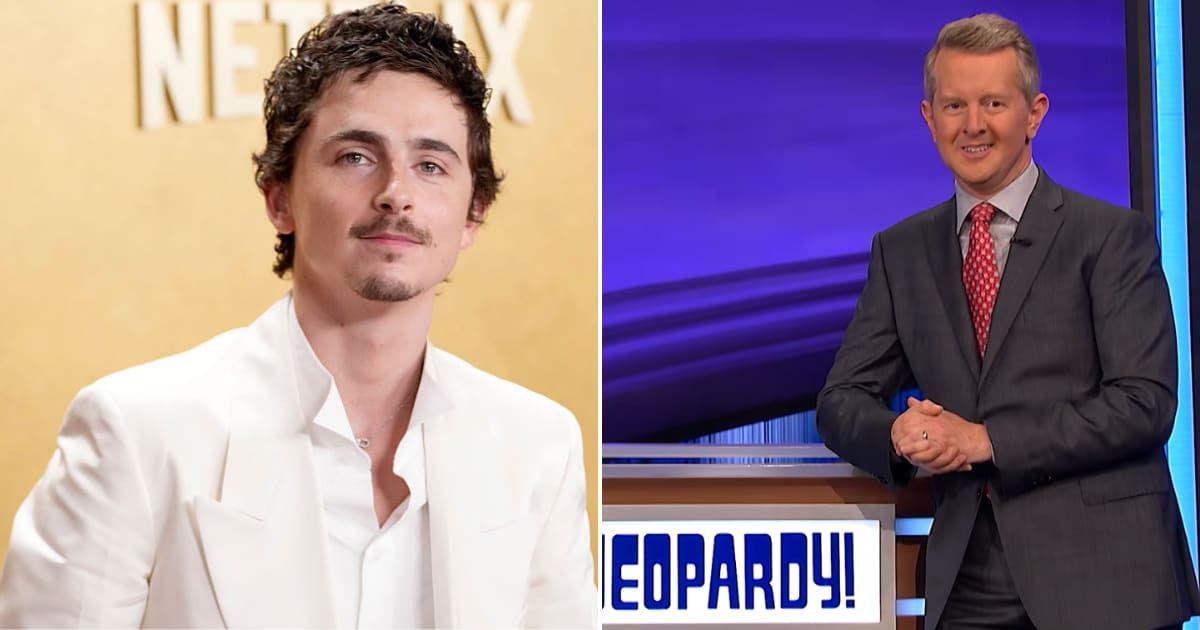  Timothée Chalamet at the 32nd Annual Actor Awards and Ken Jennings hosting Jeopardy! (Image source: Getty Images/Photo by Jeff Kravitz/FilmMagic | Image source: YouTube/@Jeopardy)