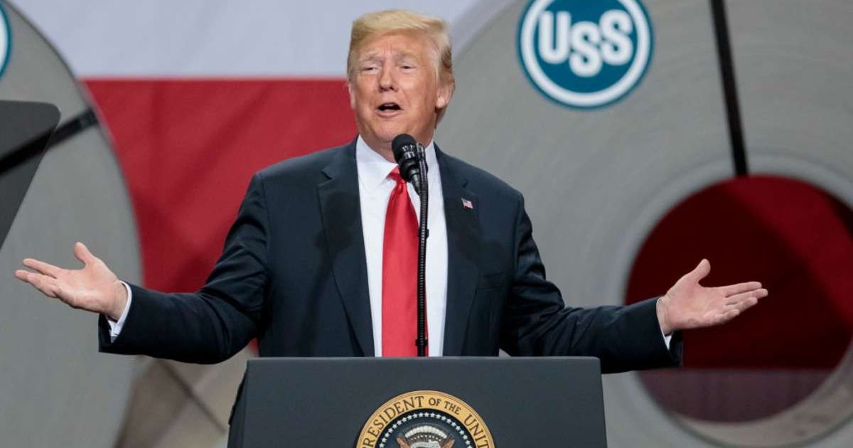 President Trump addresses tariffs at Illinois steel plant. Image credit: Getty Images