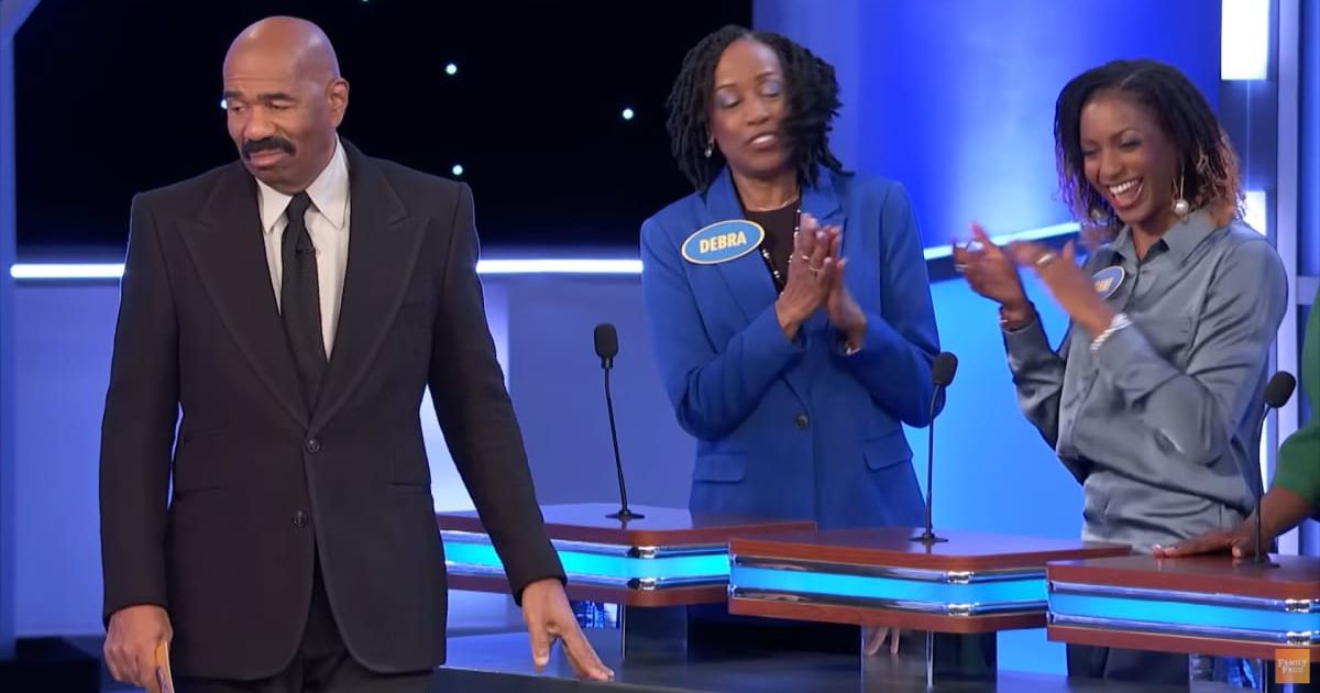 Screenshot showing Steve Harvey's reaction to the answer (Cover image source: YouTube/Family Feud)